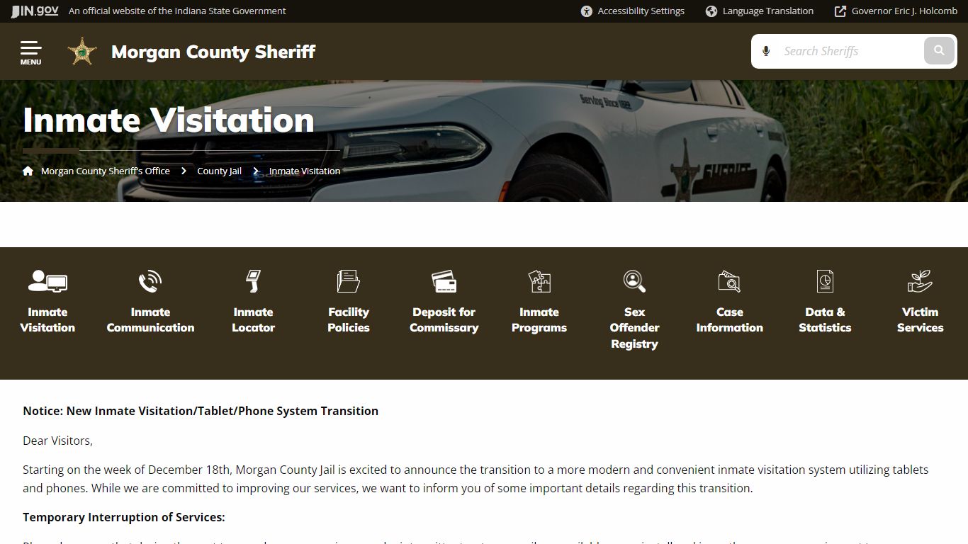 Morgan County Sheriff's Office: Inmate Visitation - IN.gov